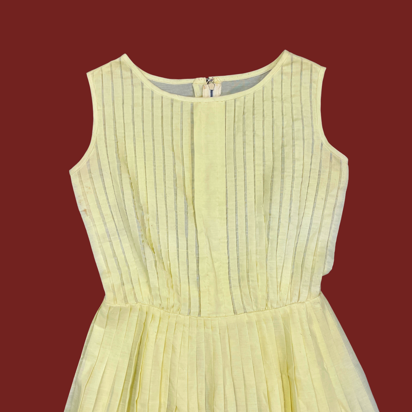 (S) Yellow Semi Sheer Pleated Midi Dress