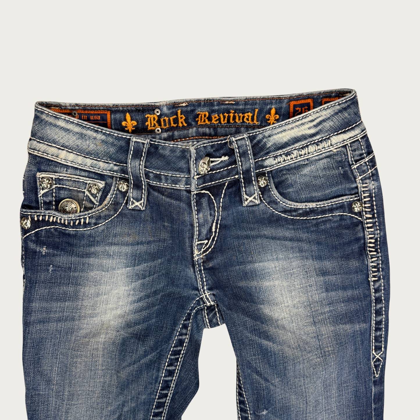 (27") Y2K Rock Revival Low Rise Bootcut Jeans