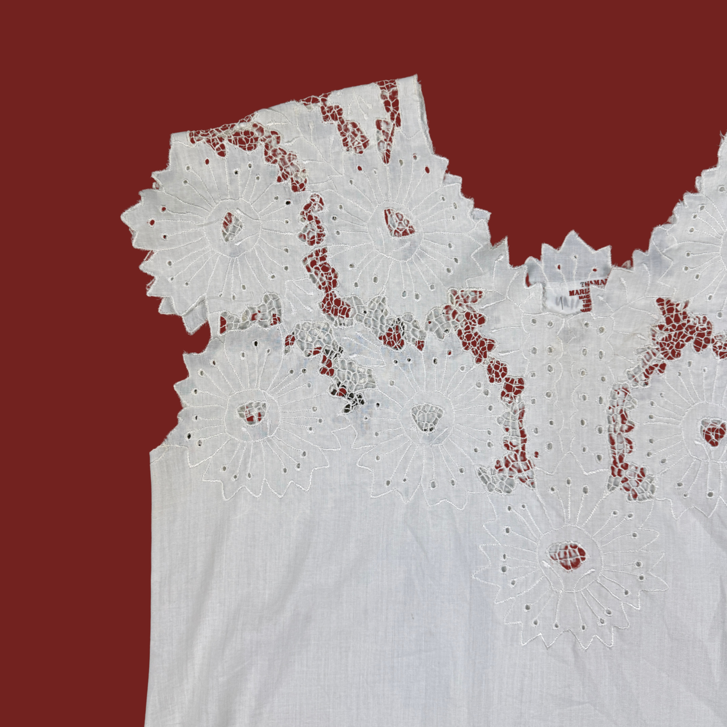 (XL) 60s White Delicate Crochet Cotton Blouse