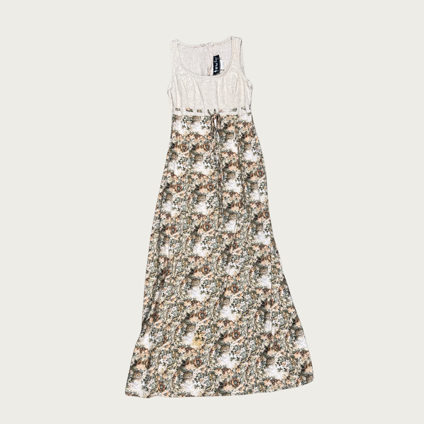 (S) 80s/90s Tan Floral Maxi Dress