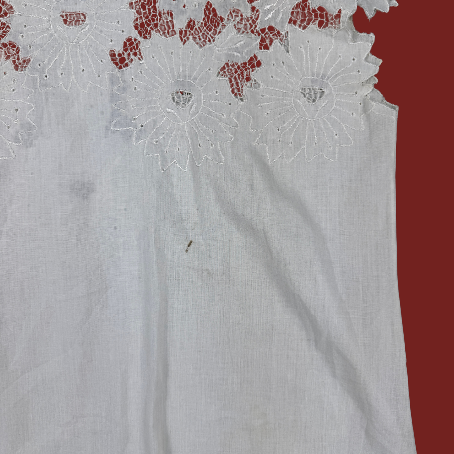 (XL) 60s White Delicate Crochet Cotton Blouse