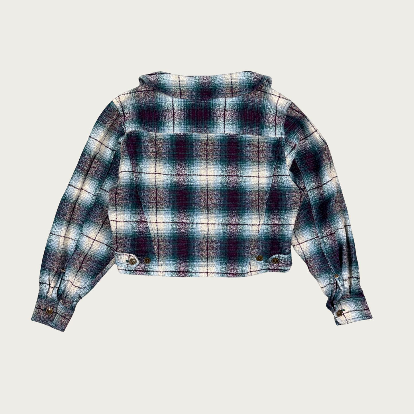 (M) 90s Purple/Teal Plaid Cropped Shacket
