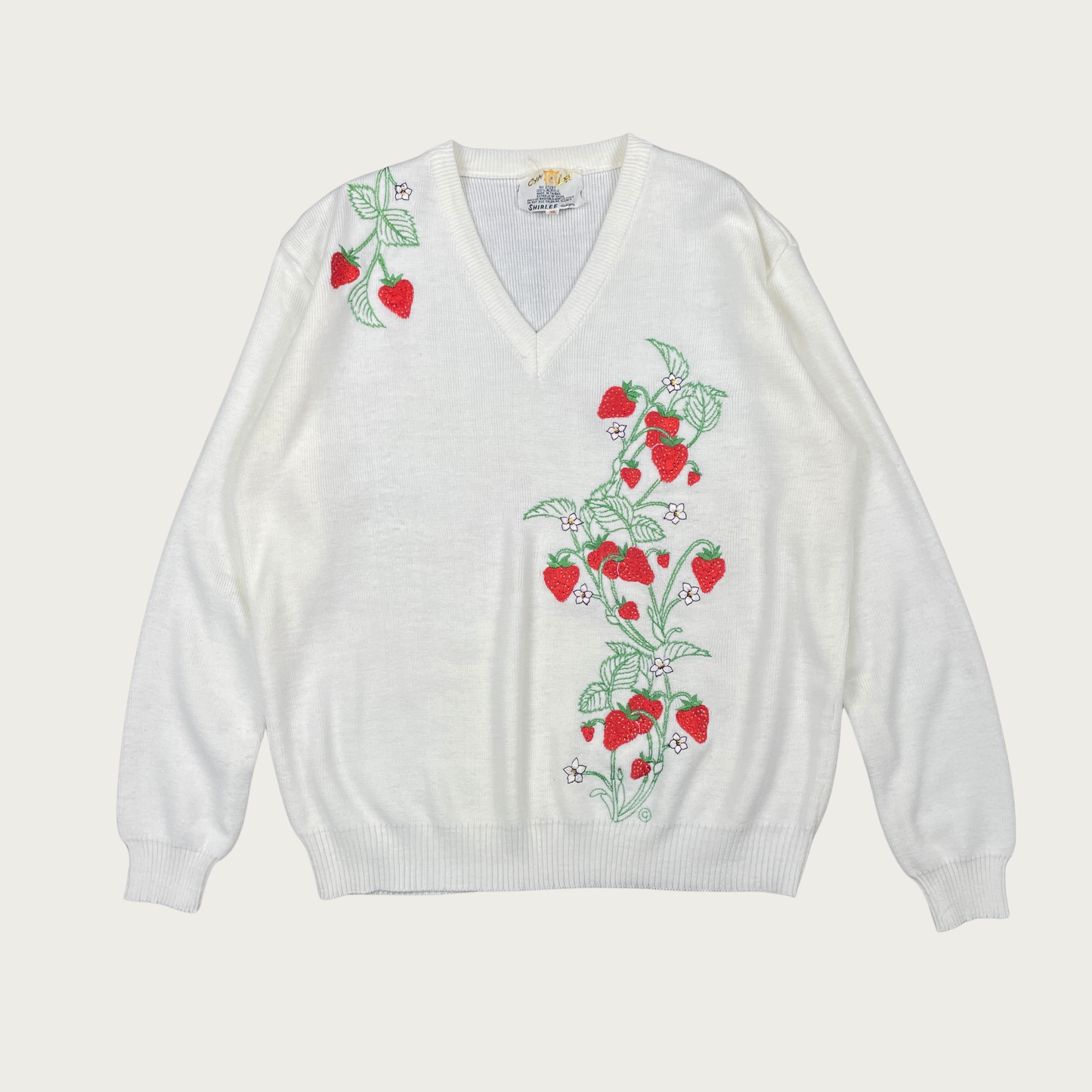 (L) Embroidered Strawberry Sweater