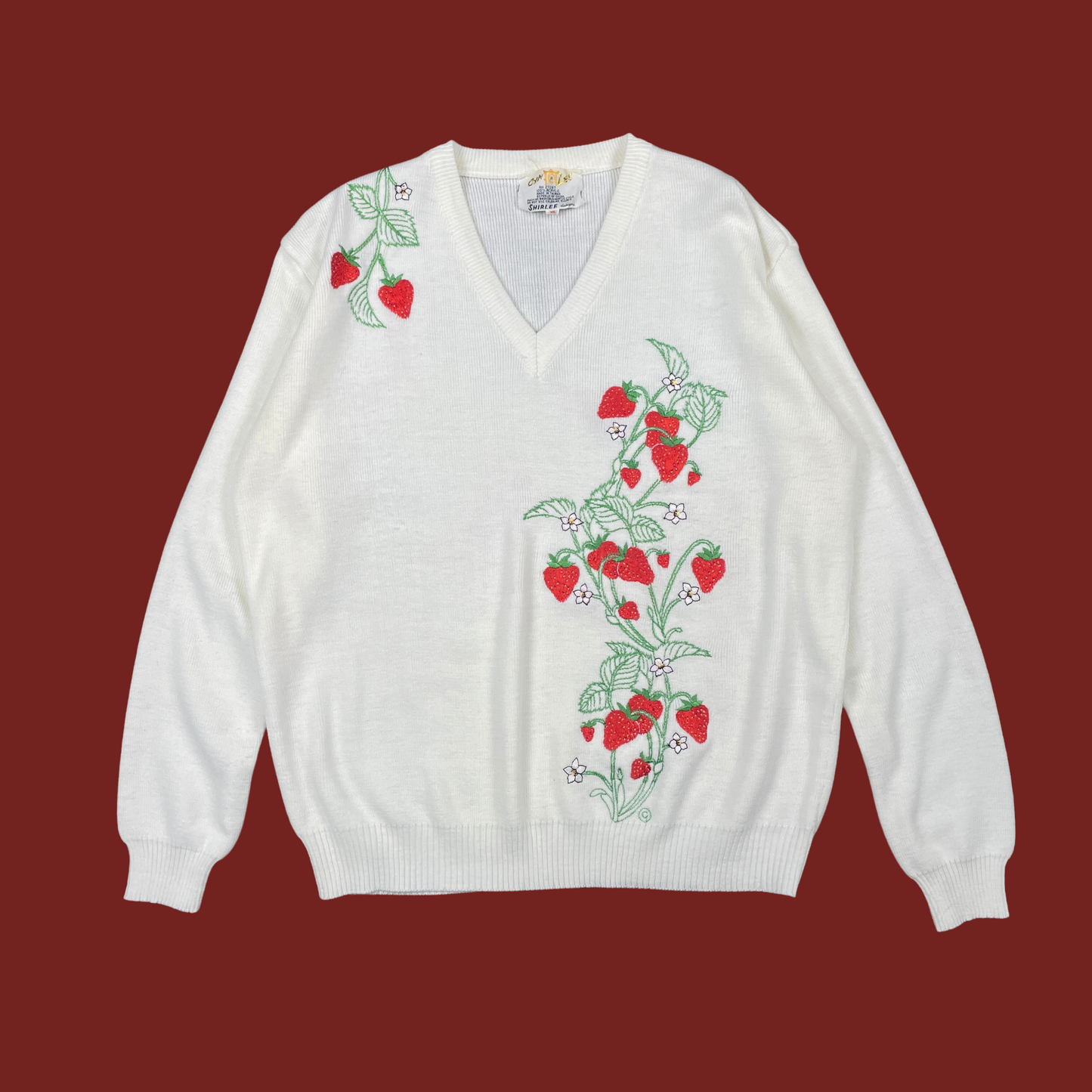 (L) Embroidered Strawberry Sweater