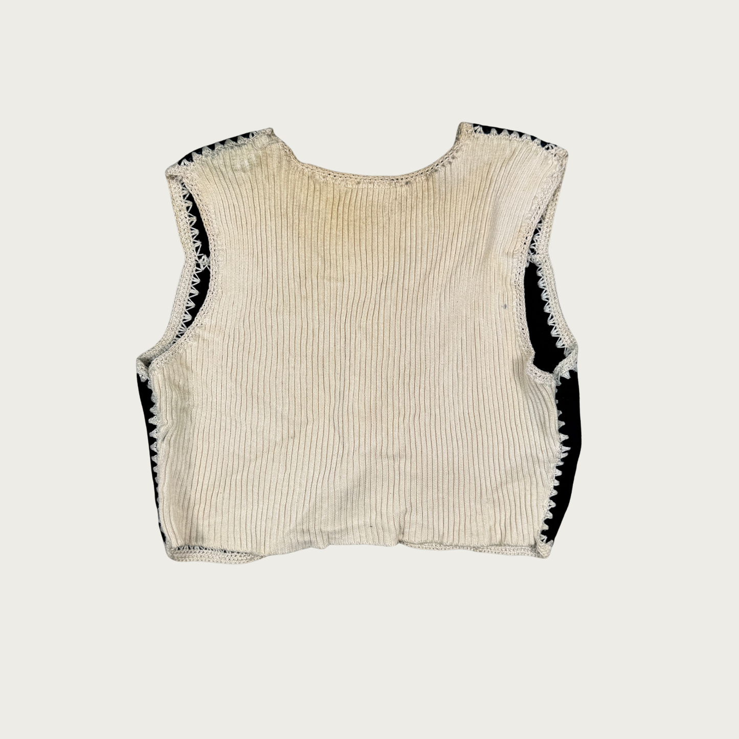 (M/L) 80s/90s Black/Cream Suede Knit Vest