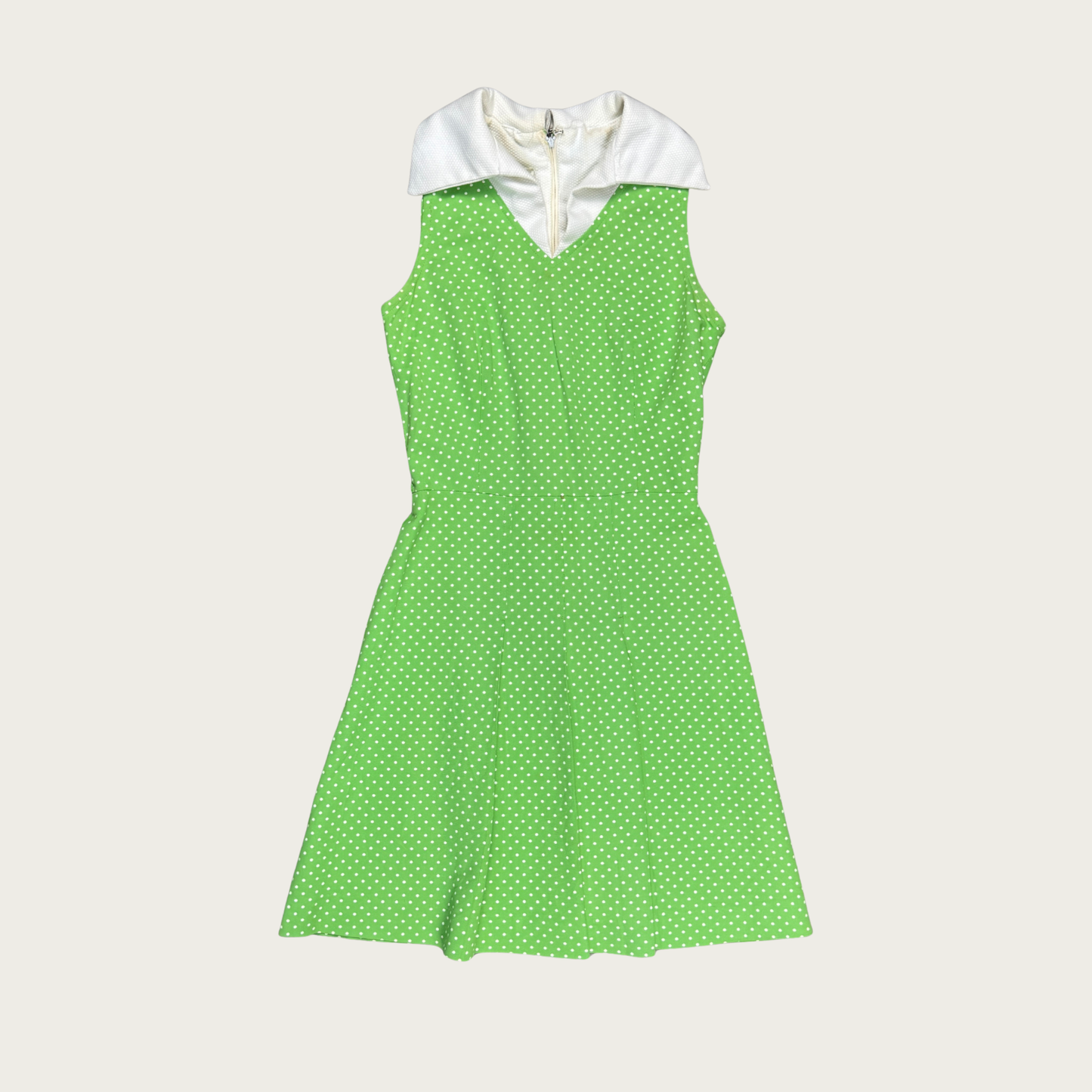 (XS/S) 60s/70s Green/White Polka Dot Collared Midi Dress