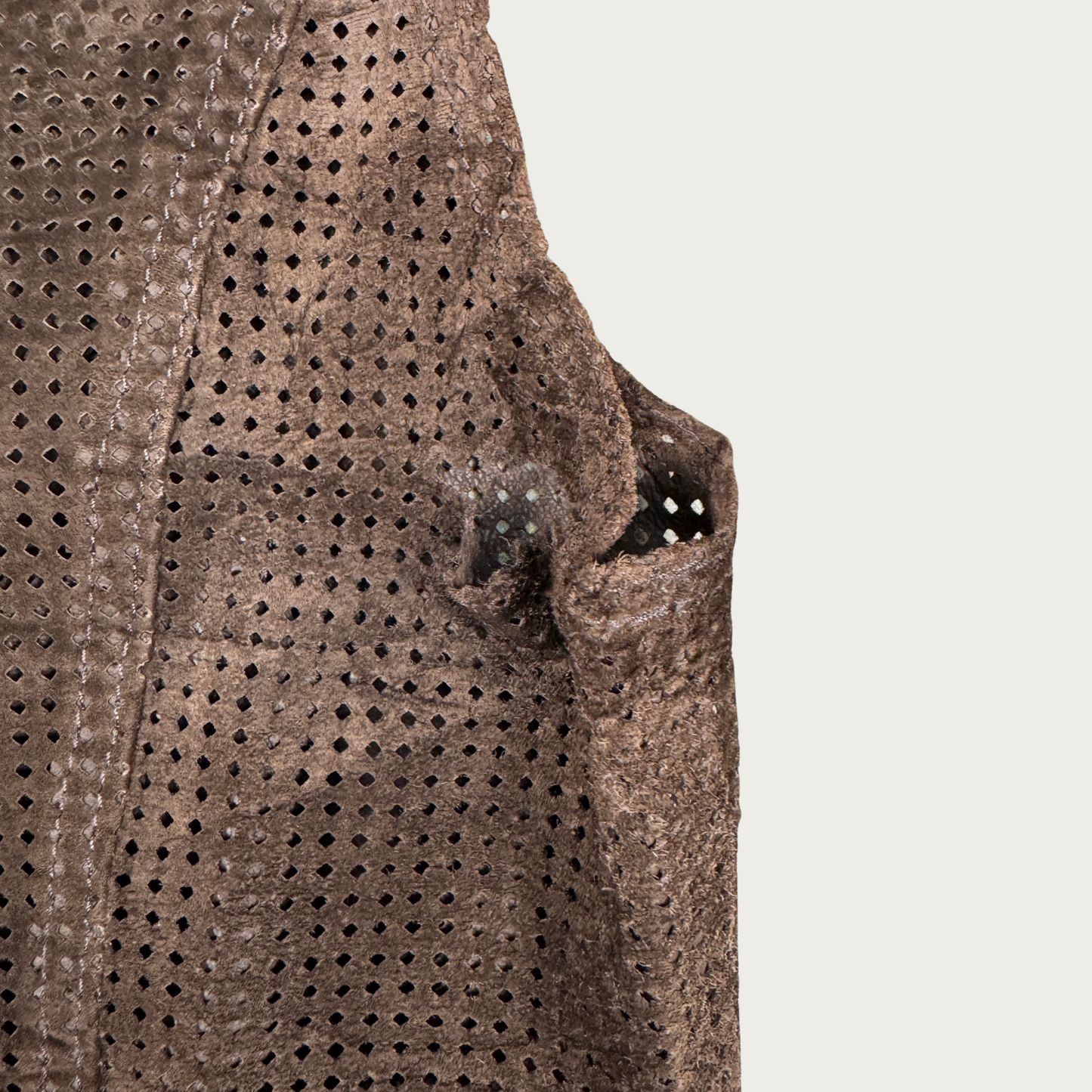 (M) Brown Suede Mesh Snap Button Top