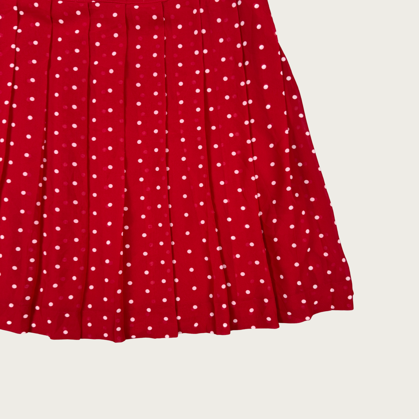 (28") Red/White Polka Dot Pleated Midi Skirt