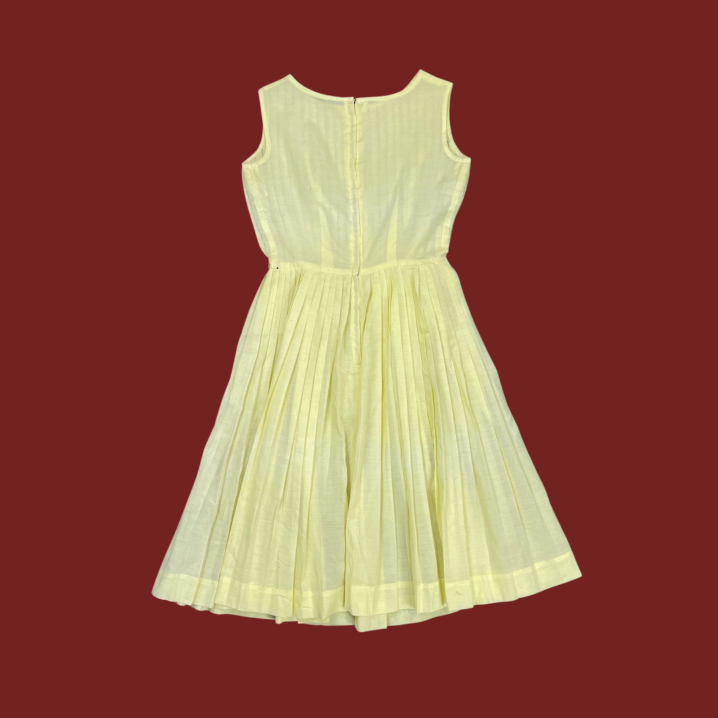(S) Yellow Semi Sheer Pleated Midi Dress