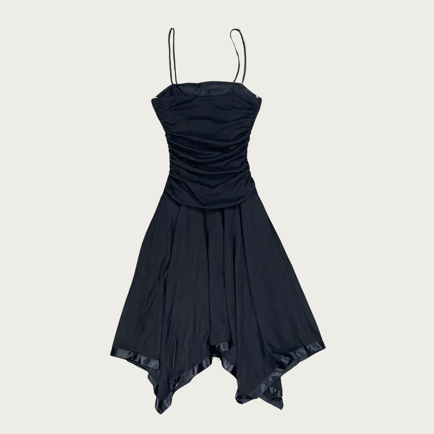 (XS/S) Y2K City Triangles Black Ruched Mesh Asymmetrical Hem Dress