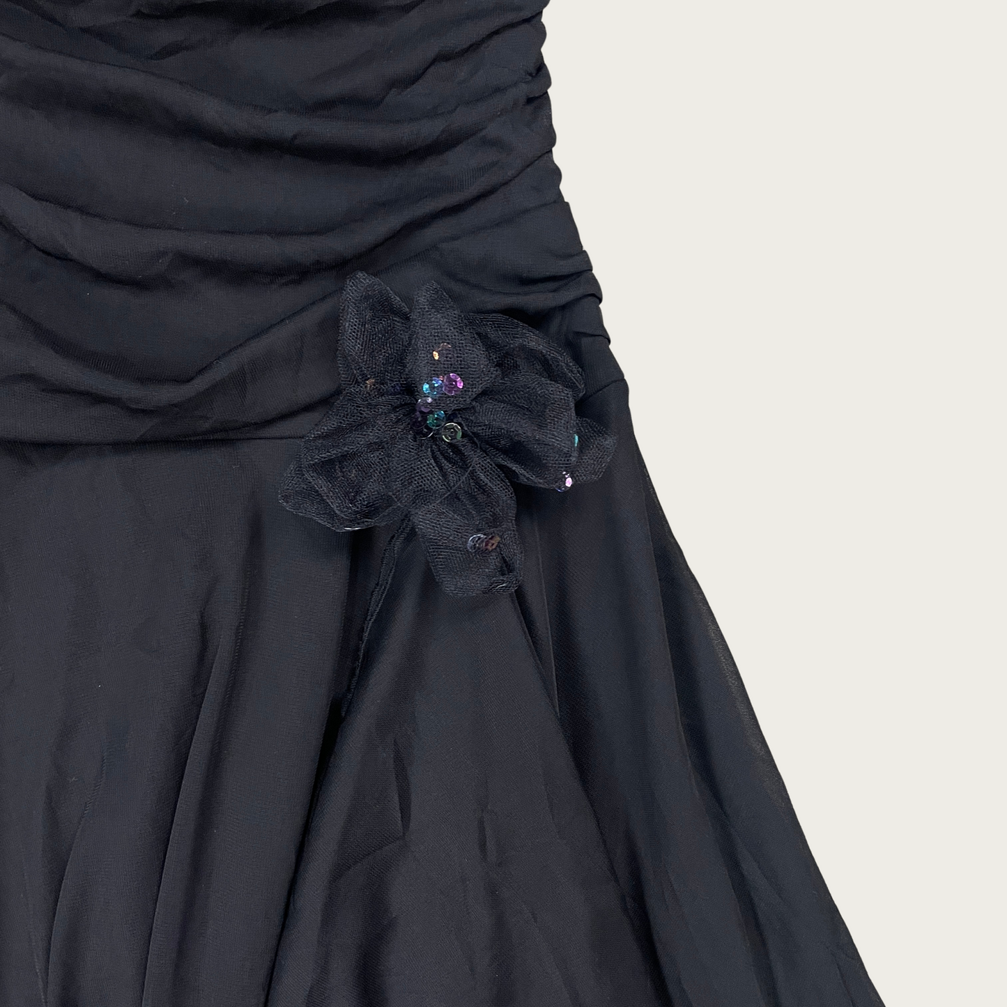 (XS/S) Y2K City Triangles Black Ruched Mesh Asymmetrical Hem Dress