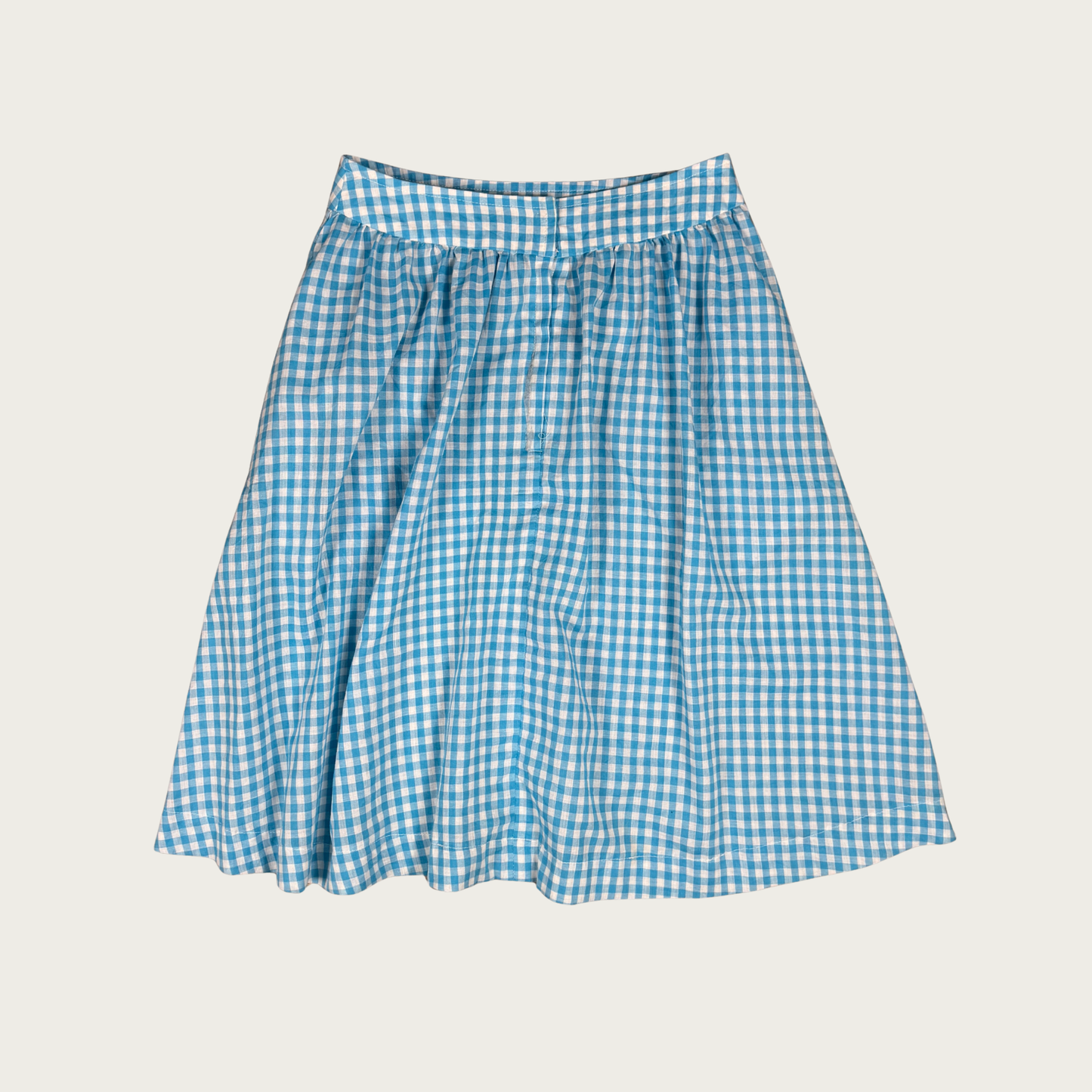 (26") 70s/80s Blue Gingham Midi Skirt