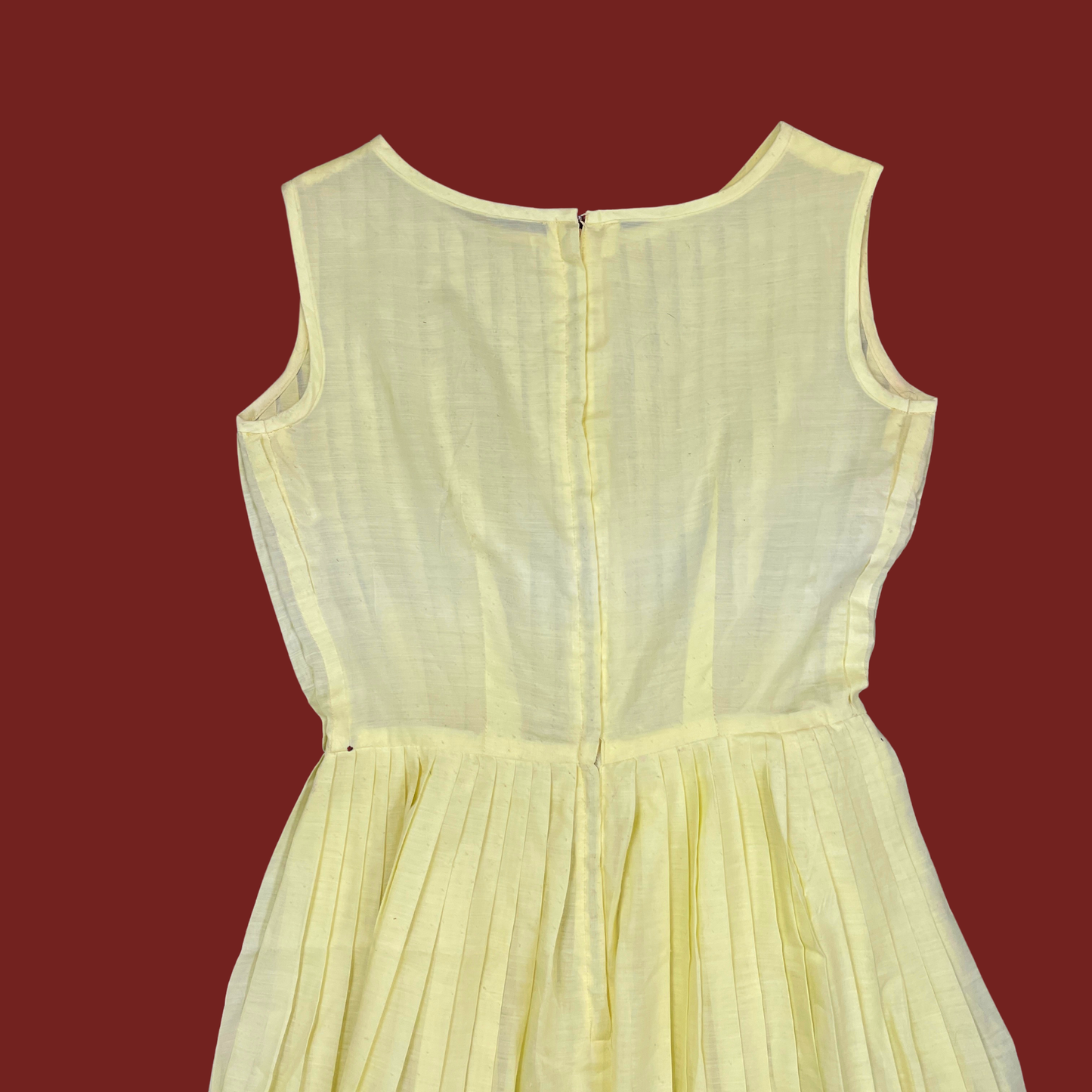 (S) Yellow Semi Sheer Pleated Midi Dress