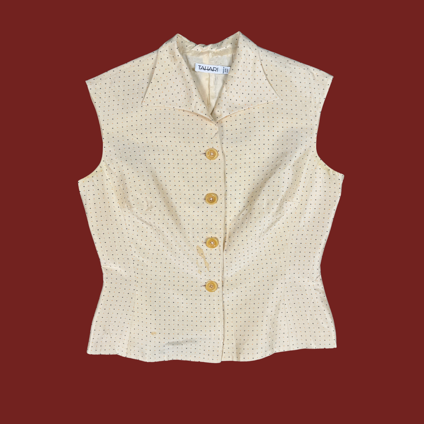 (M) 90s/Y2K Dotted Silk Sleeveless Blouse