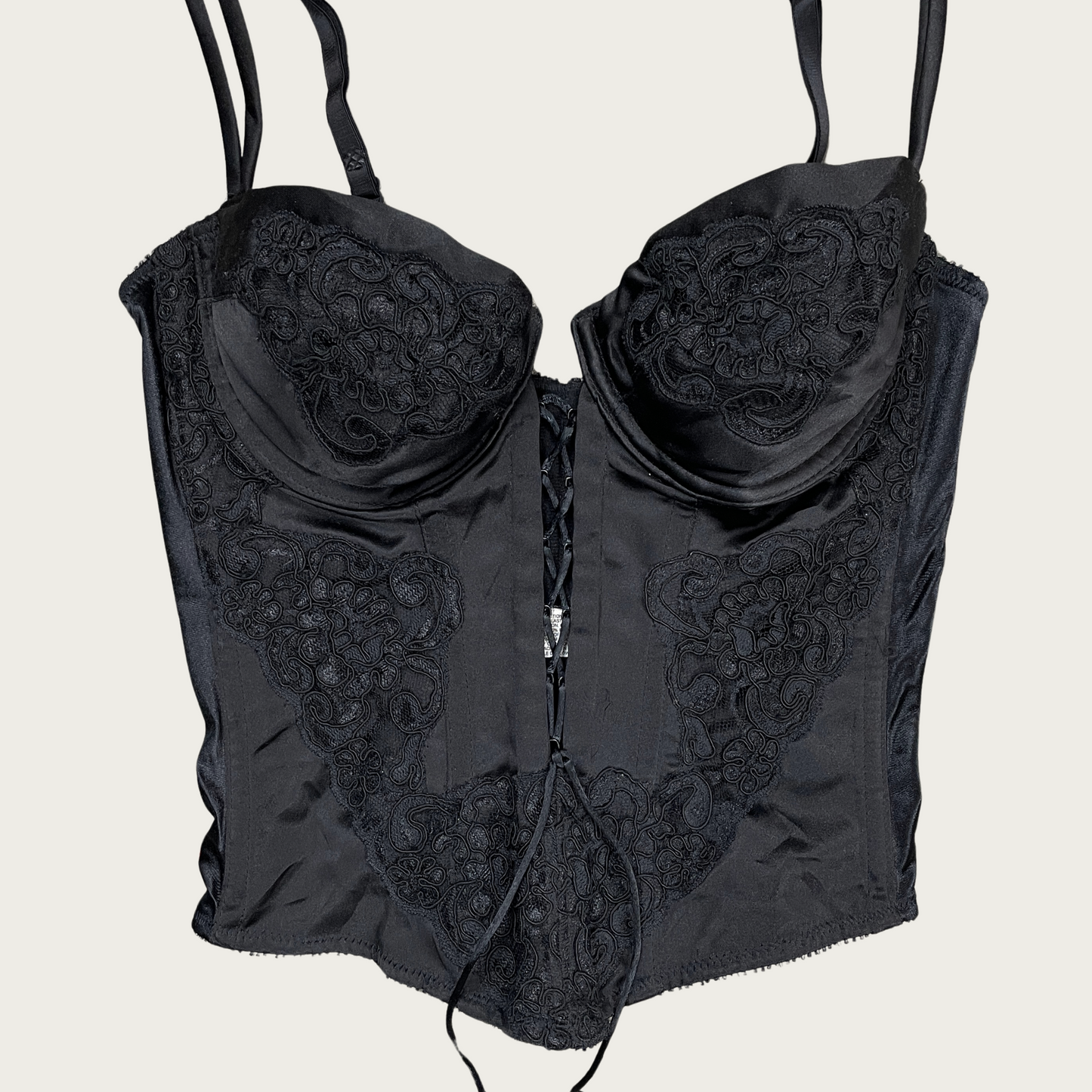 (34C) Christian Dior Black Embroidered Lace-Up Corset Bustier