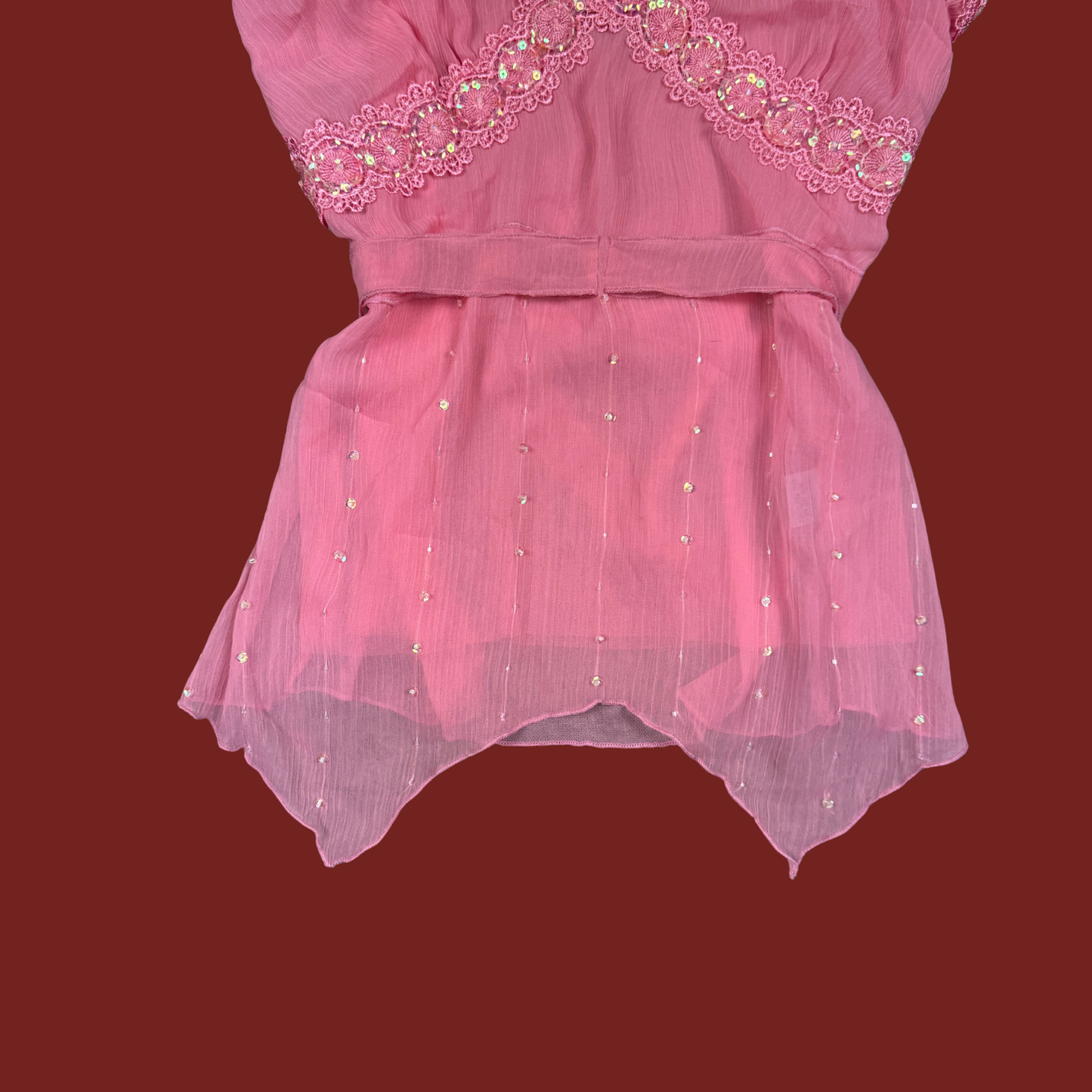 (M/L) Y2K Pink Beaded Sequin Mesh Cami