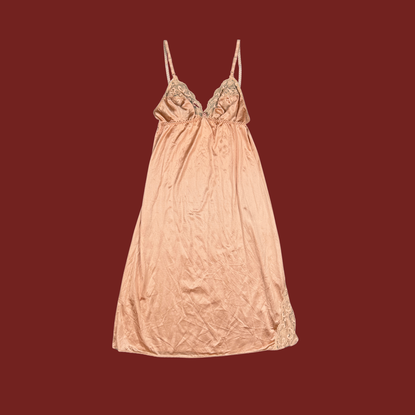 (S) Coral Lace Trim Midi Slip Dress
