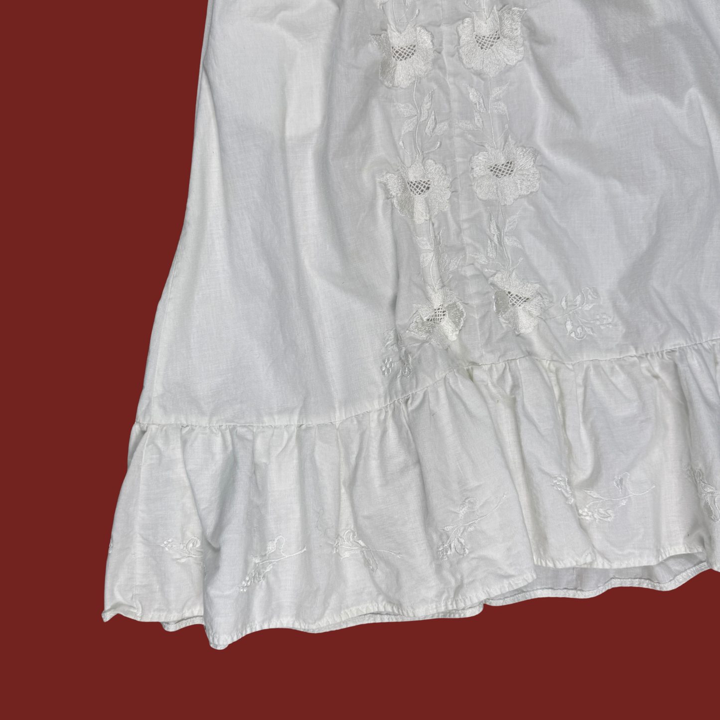 (S) 70s White Embroidered Cotton Eyelet Set