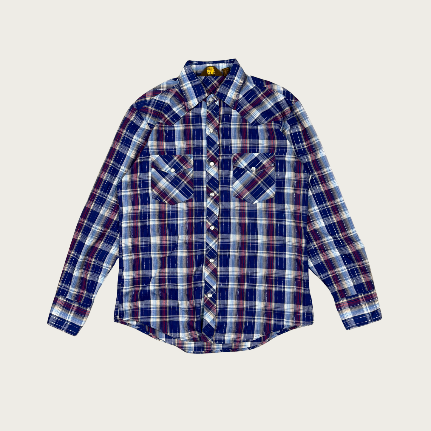 (M/L) 90s Blue/Silver Plaid Western Shirt