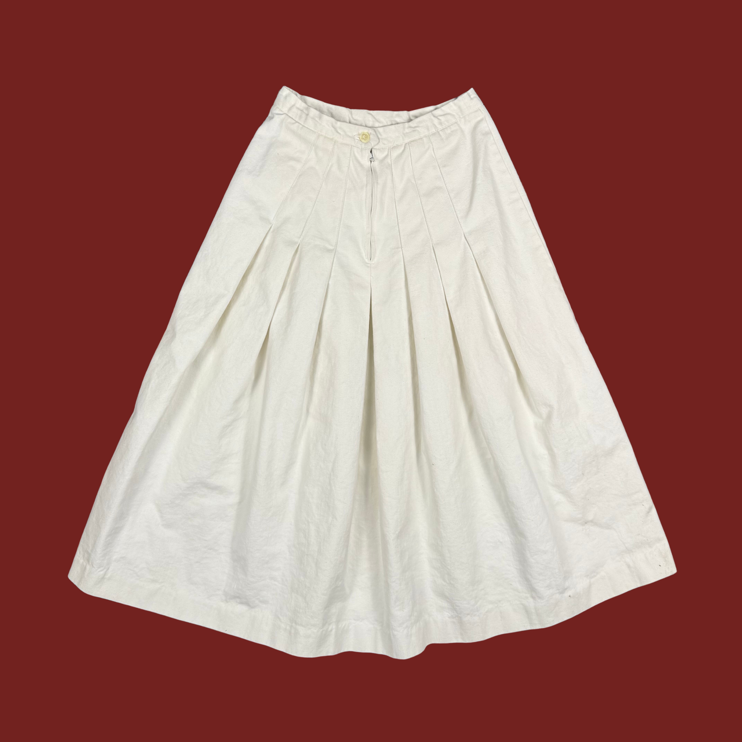 (25") White Denim Pleated Midi Skirt