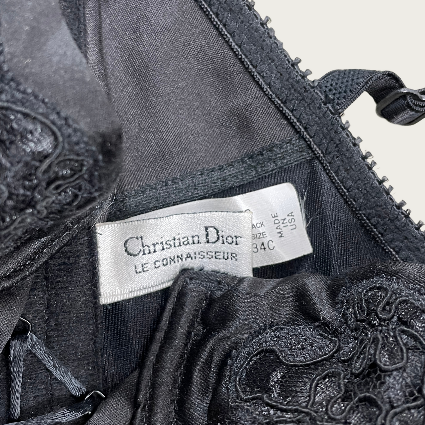 (34C) Christian Dior Black Embroidered Lace-Up Corset Bustier