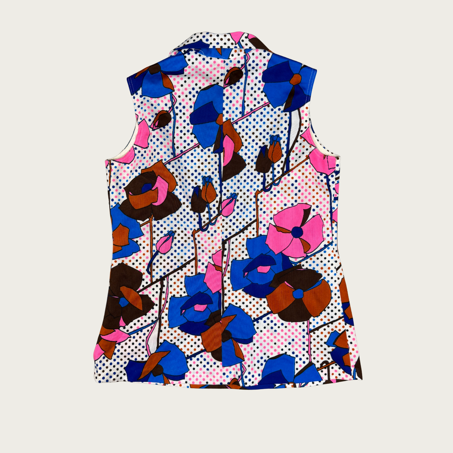 (M) 60s/70s Pink/Blue Floral Tunic Top