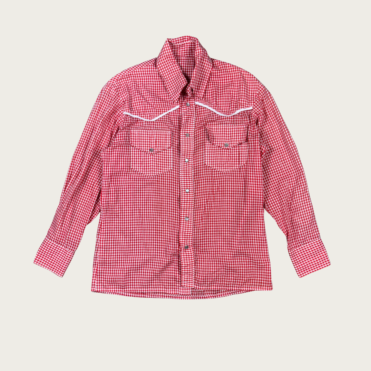 (M/L) 70s Red Gingham Western Snap Button Shirt