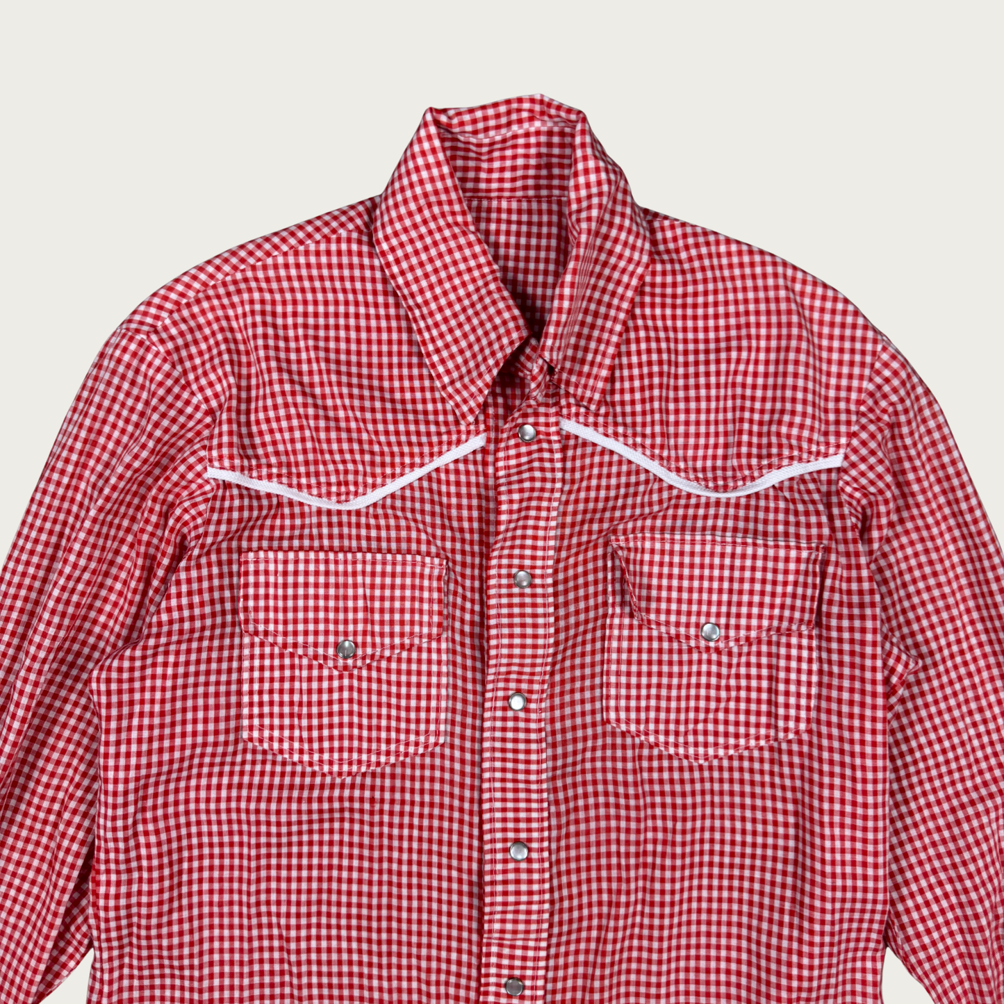 (M/L) 70s Red Gingham Western Snap Button Shirt