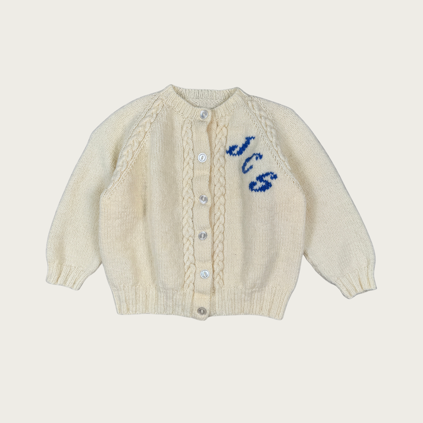 (XXS/XS) 60s Cream/Blue Initials Cardigan