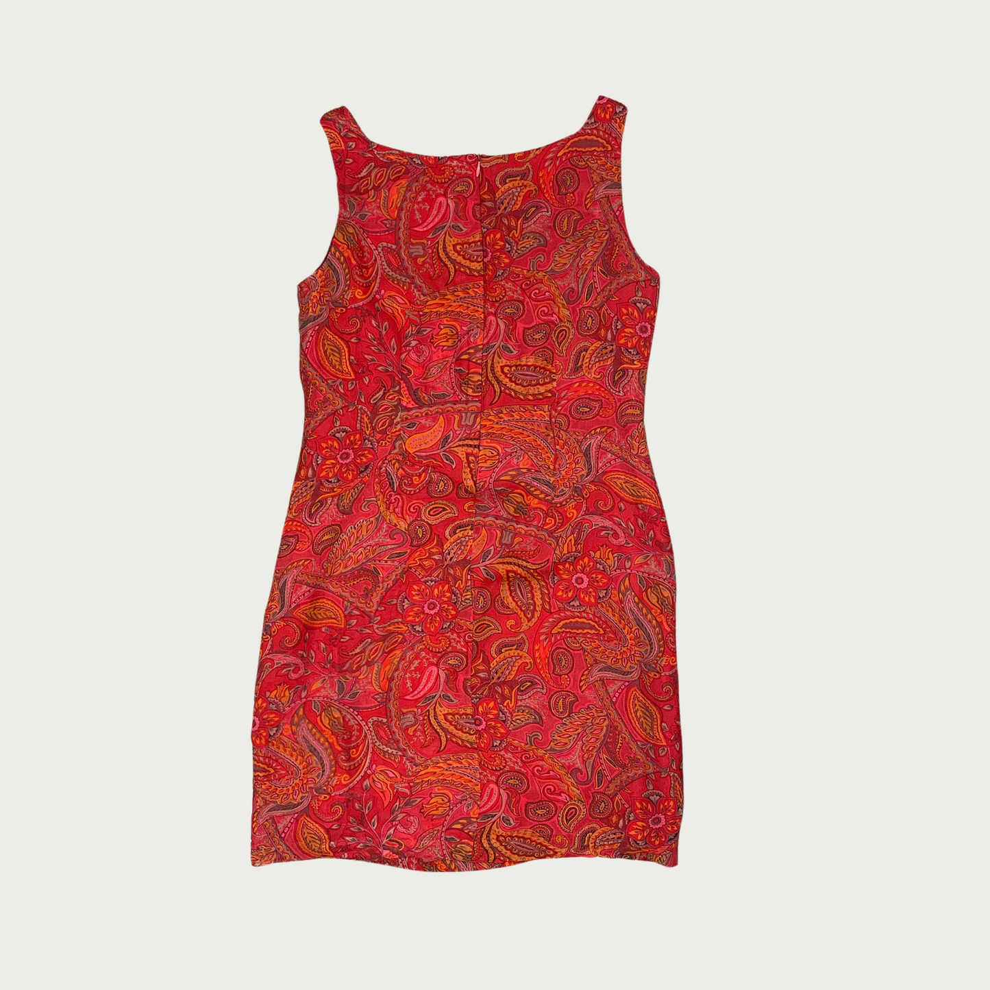 (M) Silk Red/Orange Paisley Print Mini Dress