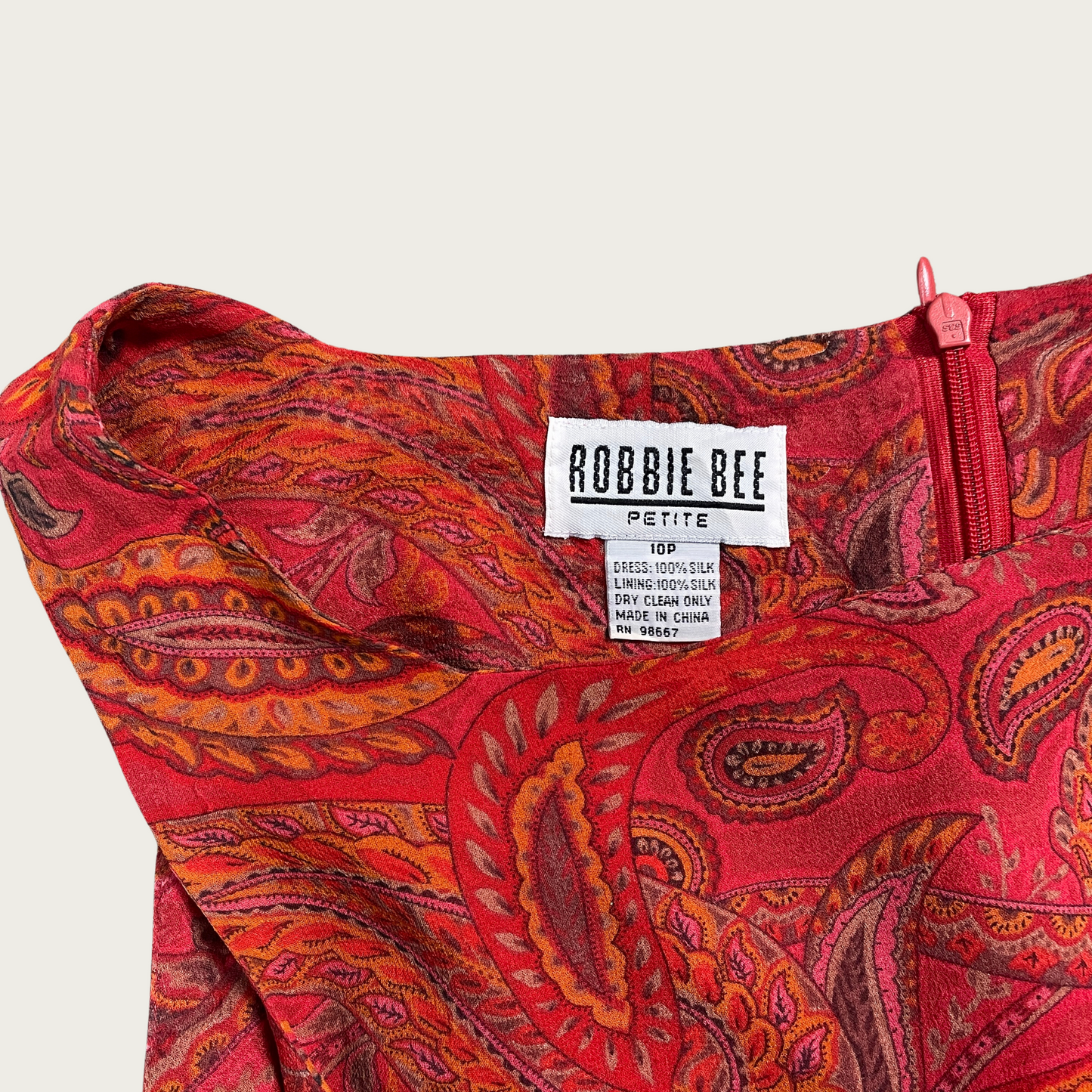 (M) Silk Red/Orange Paisley Print Mini Dress