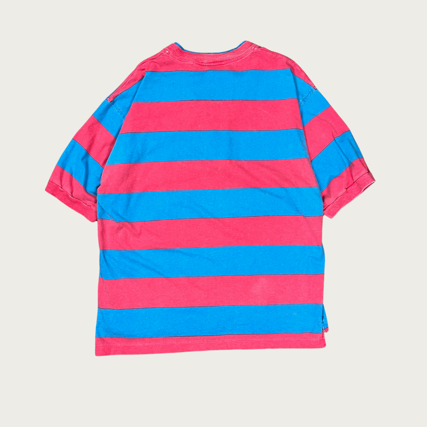 (L/XL) Red and Blue Striped Henley Tee