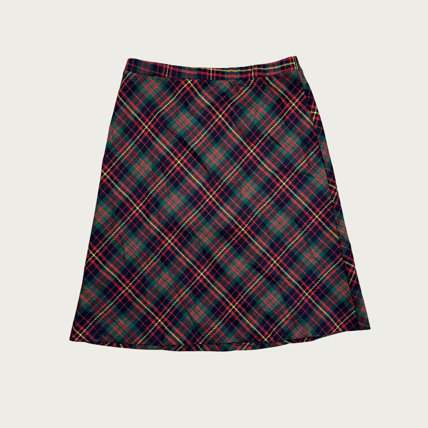 (L) 60s/70s Red/Green Plaid Midi Skirt