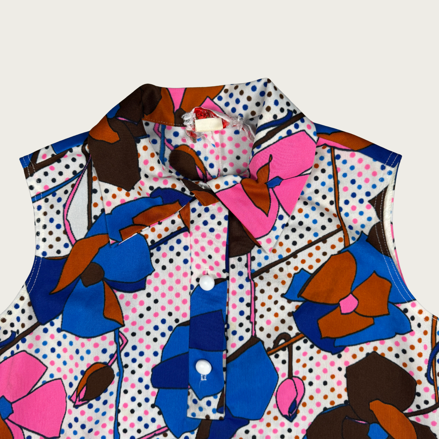 (M) 60s/70s Pink/Blue Floral Tunic Top