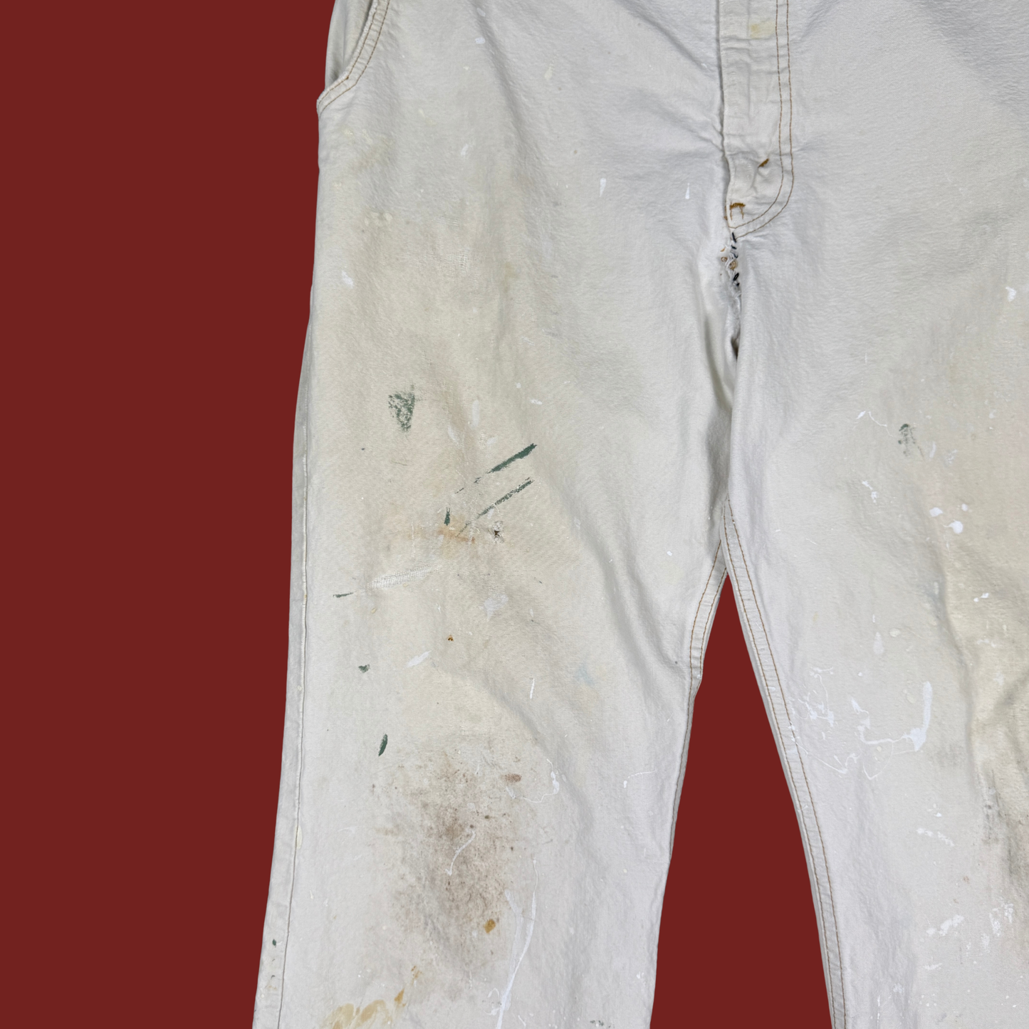 (31") Rare Levi's 60s/70s Orange Tab Cream Distressed Canvas Pants