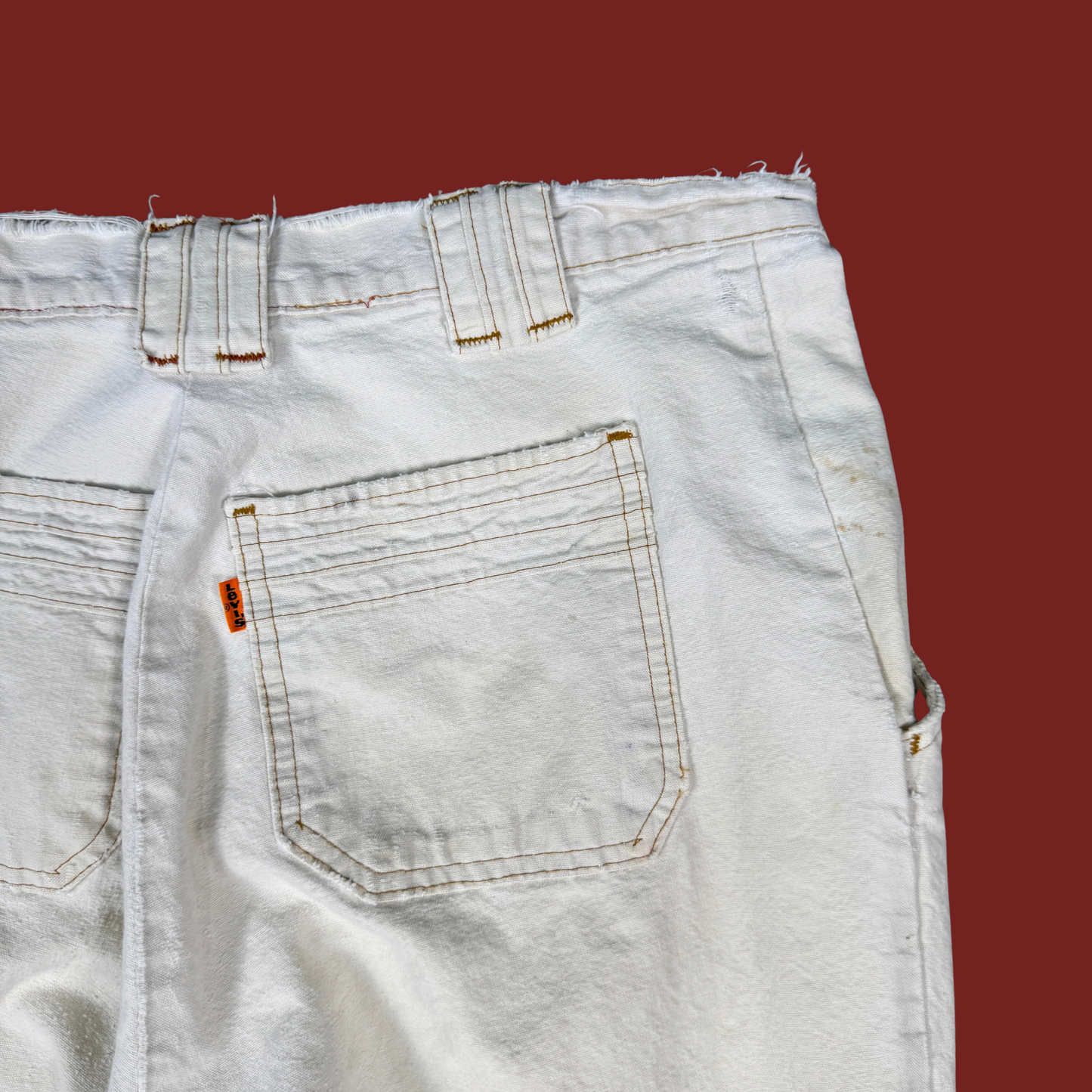 (31") Rare Levi's 60s/70s Orange Tab Cream Distressed Canvas Pants