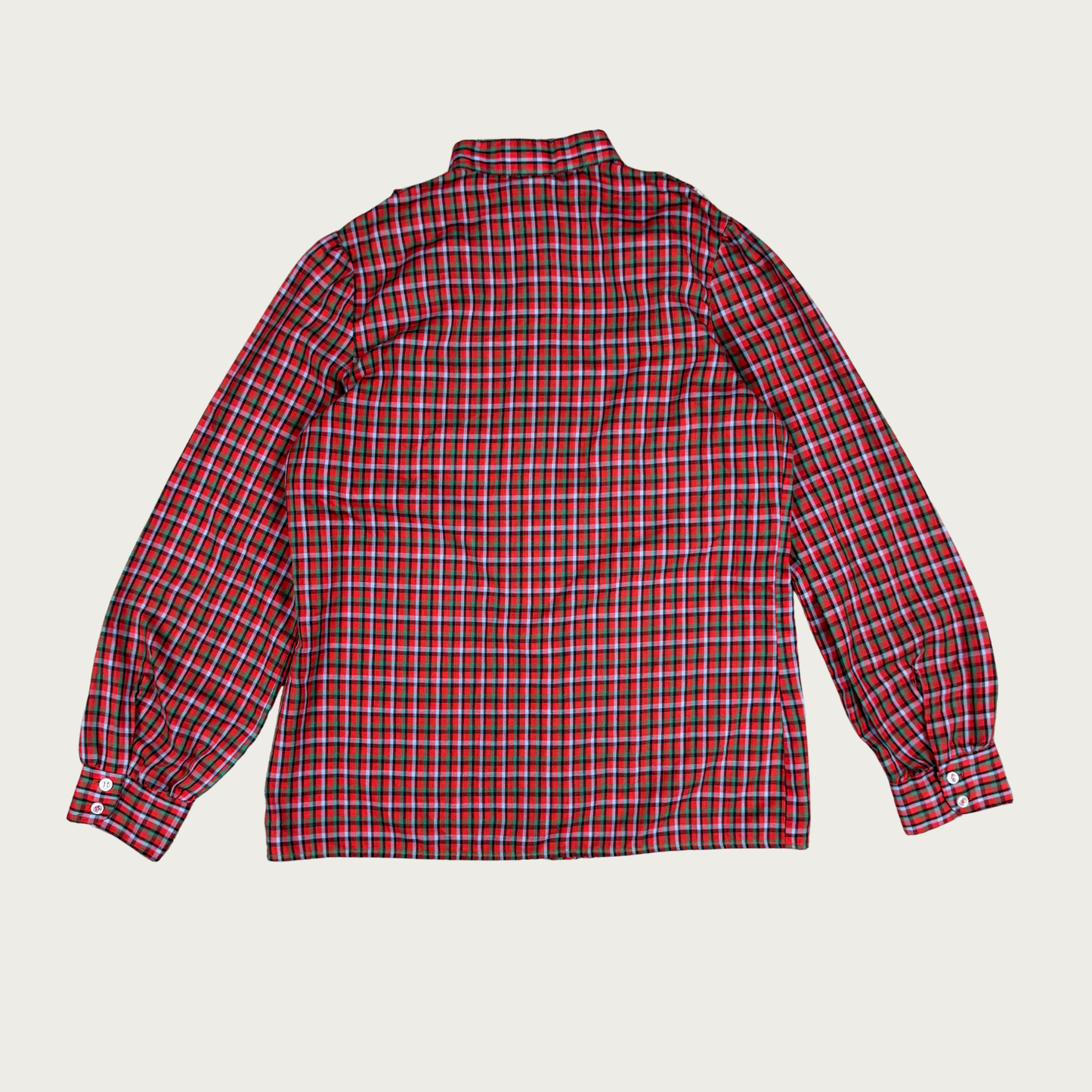 (M/L) 70s Wrangler Red/Green Plaid Ruffle Blouse