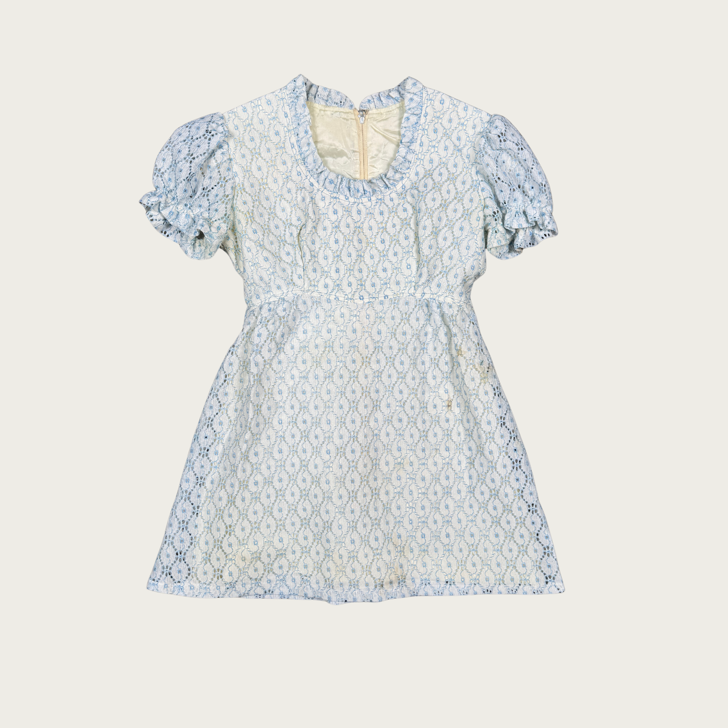 (XS/S) Custom Reworked 50s/60s Blue/White Puff Sleeve Mini Dress