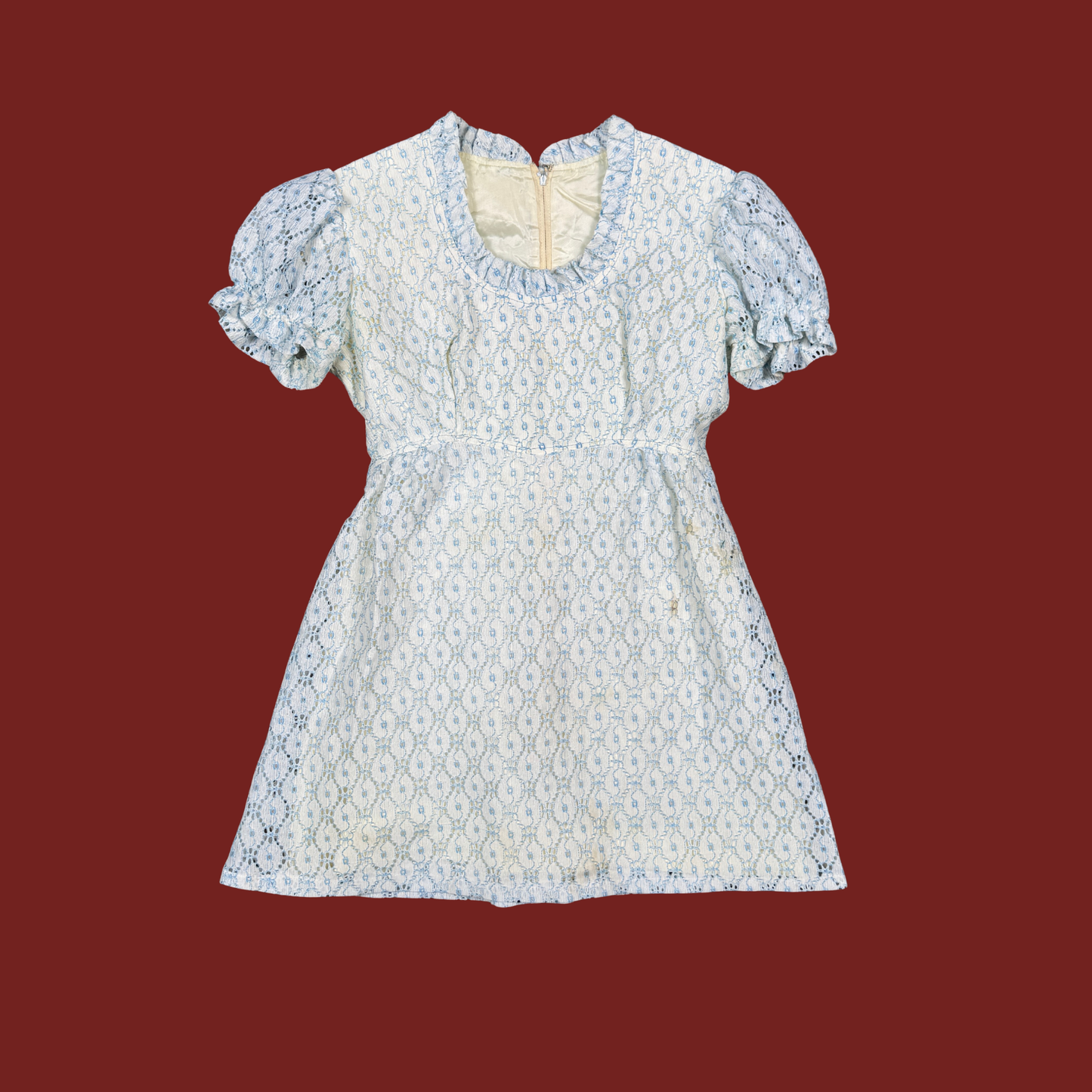 (XS/S) Custom Reworked 50s/60s Blue/White Puff Sleeve Mini Dress