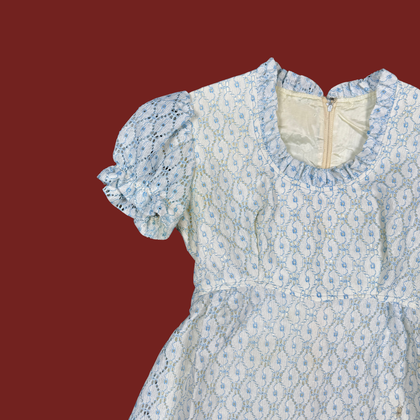 (XS/S) Custom Reworked 50s/60s Blue/White Puff Sleeve Mini Dress