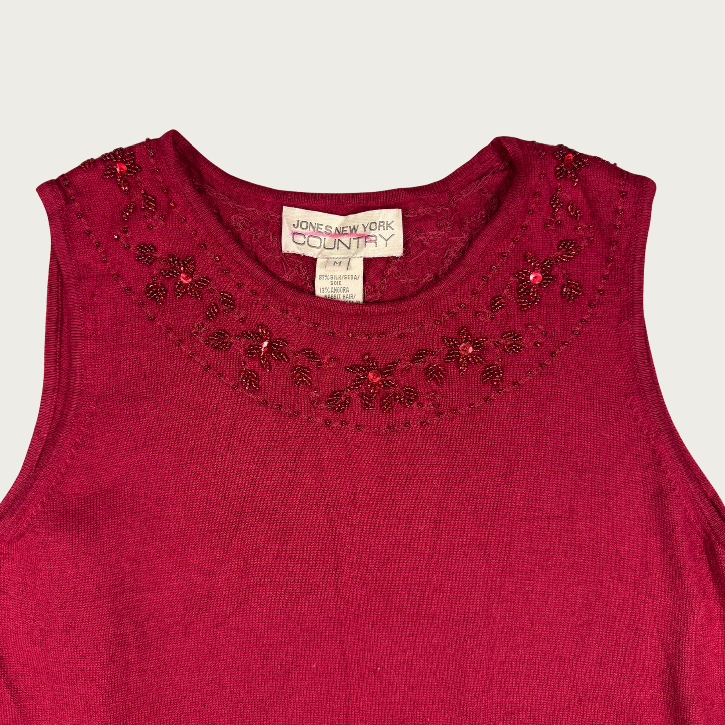 (M) 90s/Y2K Silk/Angora Red Beaded Knit Top