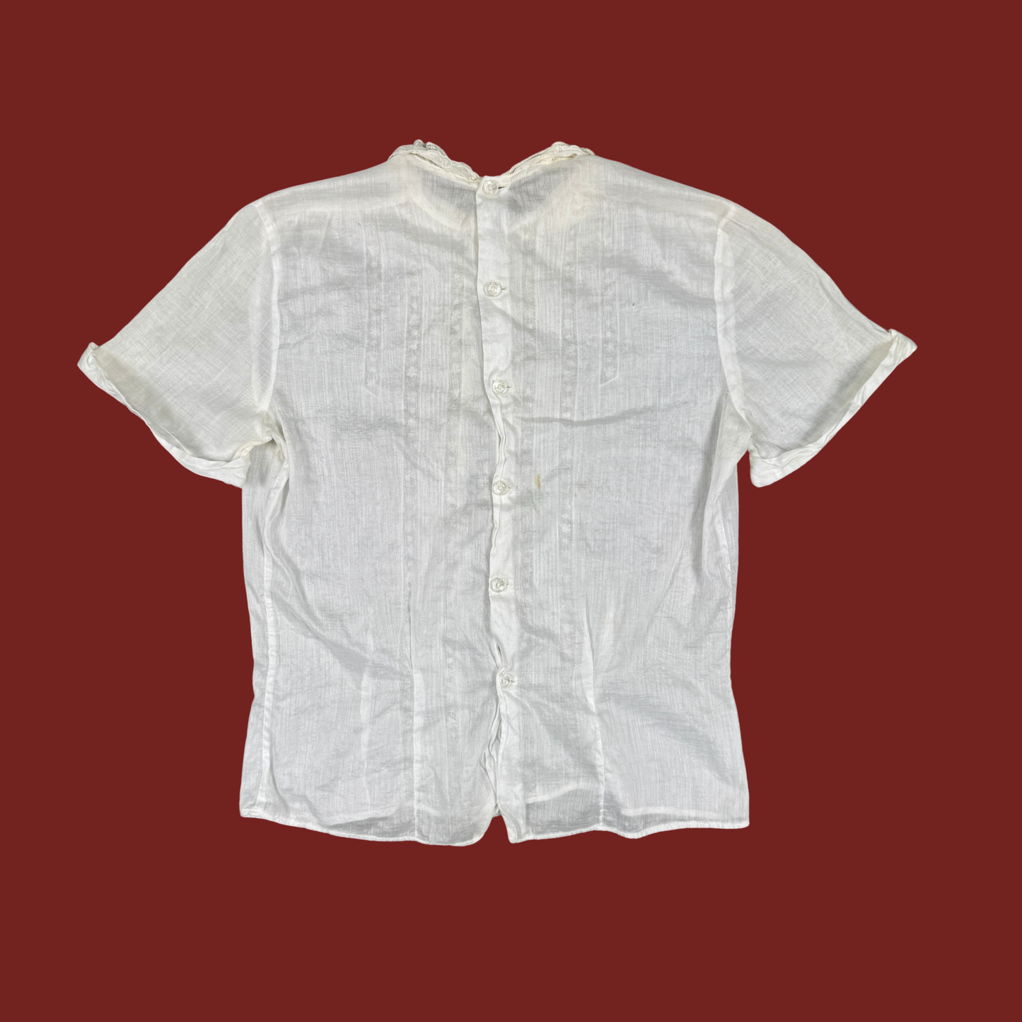 (S/M) 70s Delicate White Crochet Trim Blouse