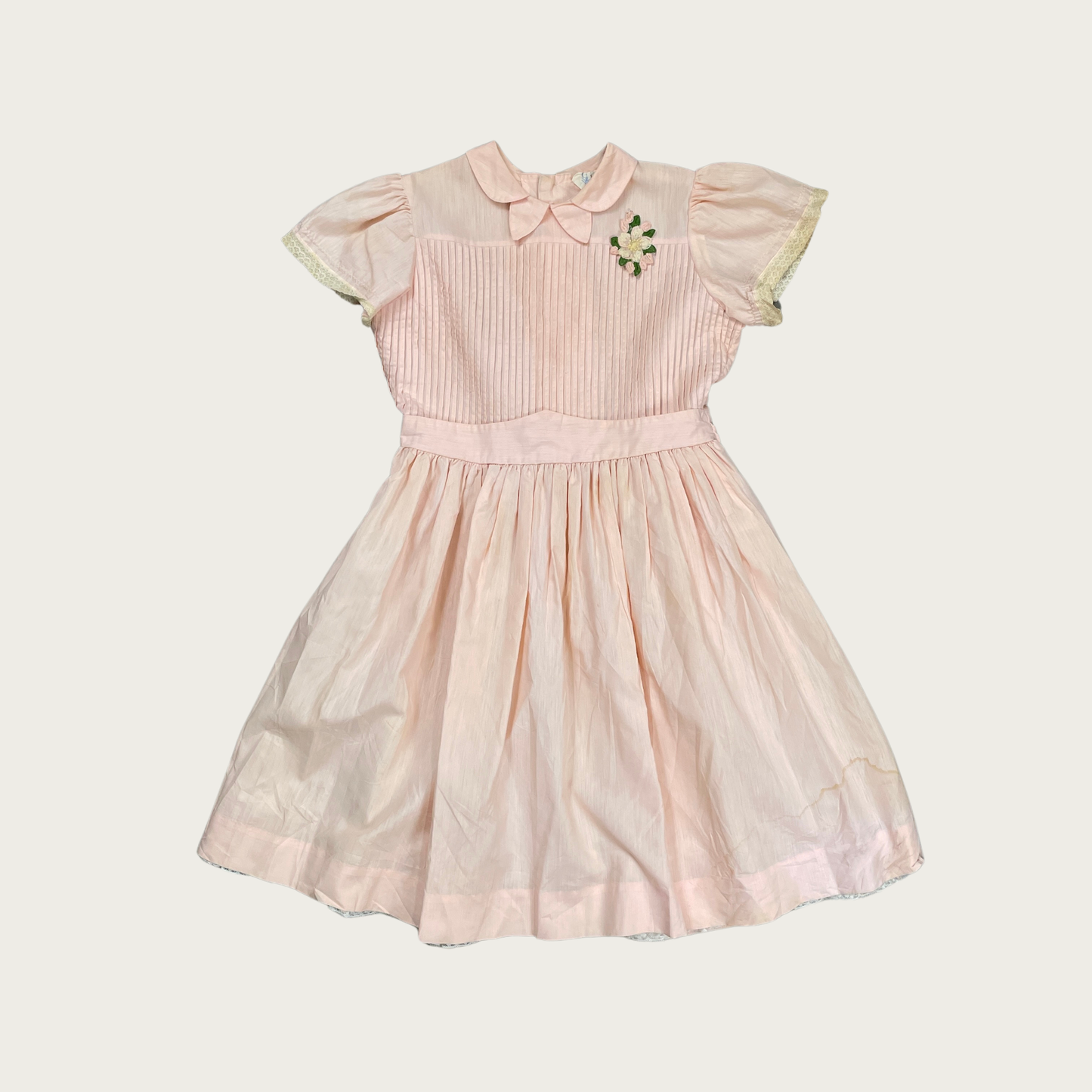 (S) Baby Pink Lace Trim Collared Mini Dress