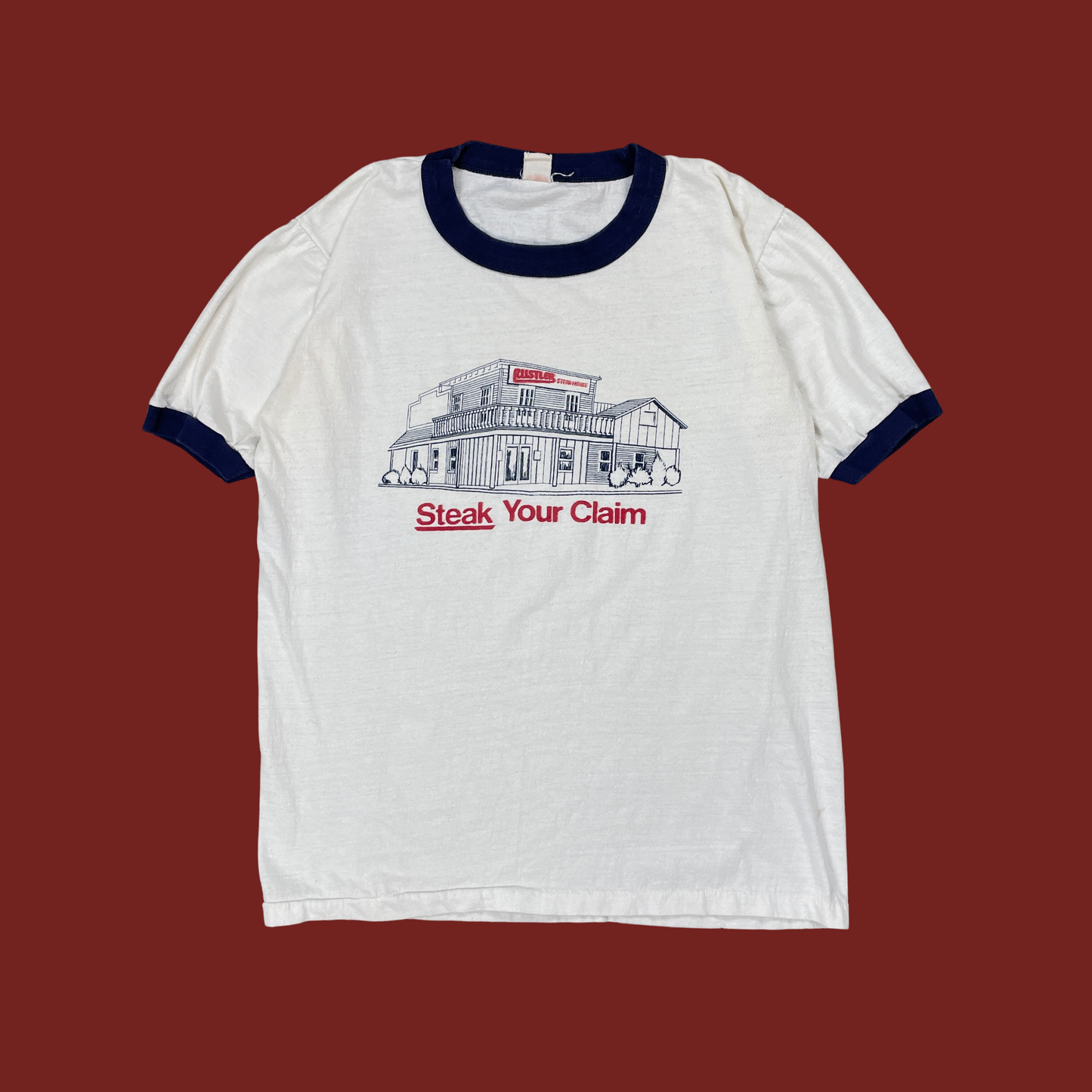 (M/L) Rustler Steakhouse "Steak Your Claim" Ringer Tee