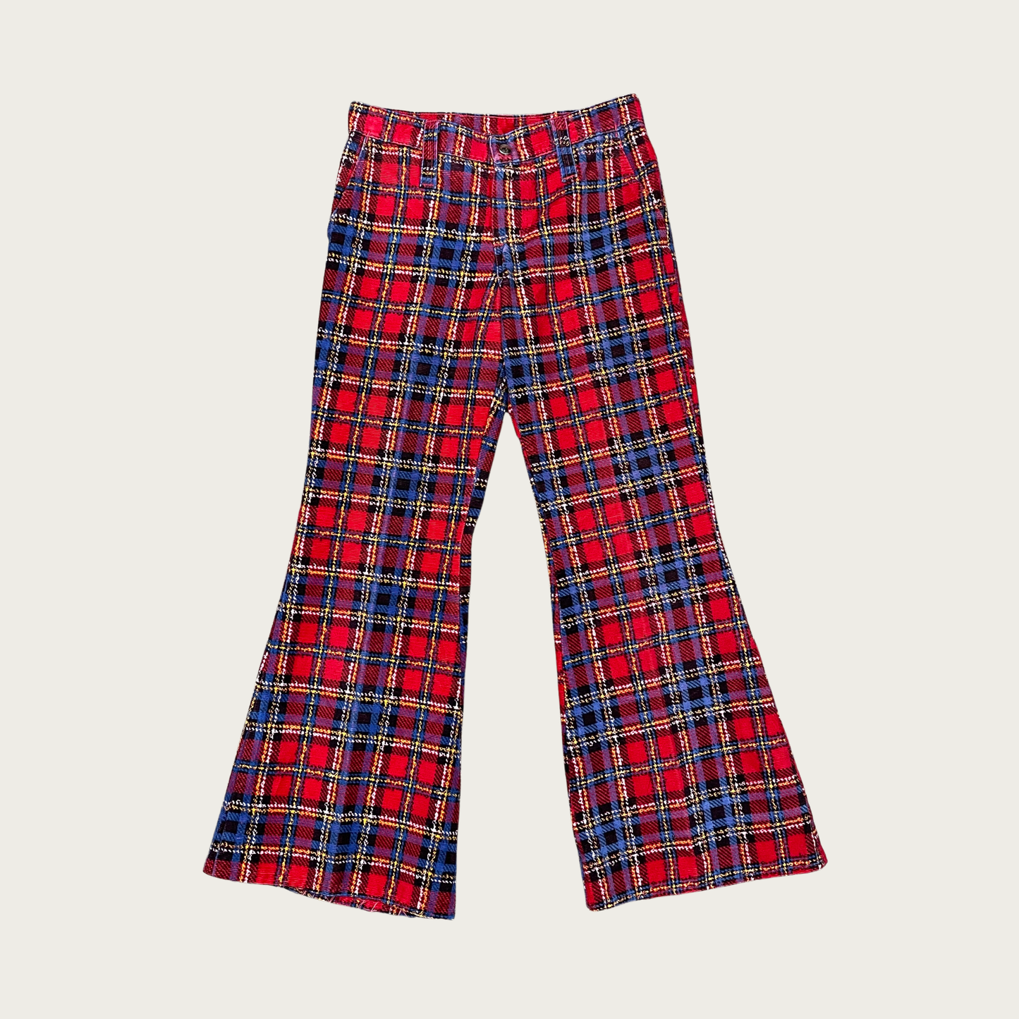 (28") 70s Wrangler Red Multicolor Plaid Bell Bottoms