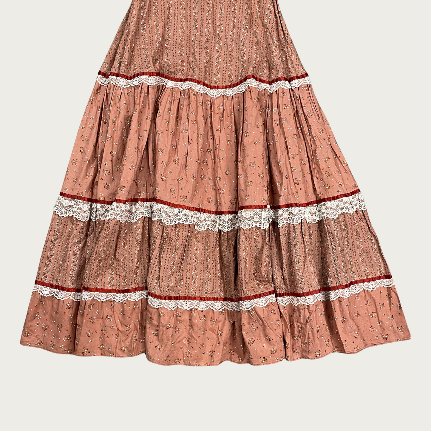 (S) 70s Gunne Sax Peach Peplum Maxi Dress