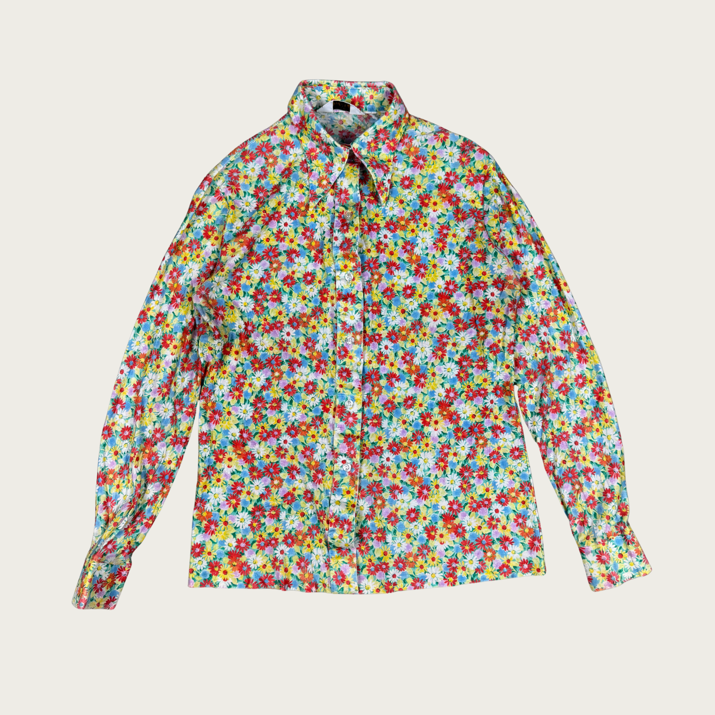 (M) 70s Multicolor Daisy Print Disco Shirt