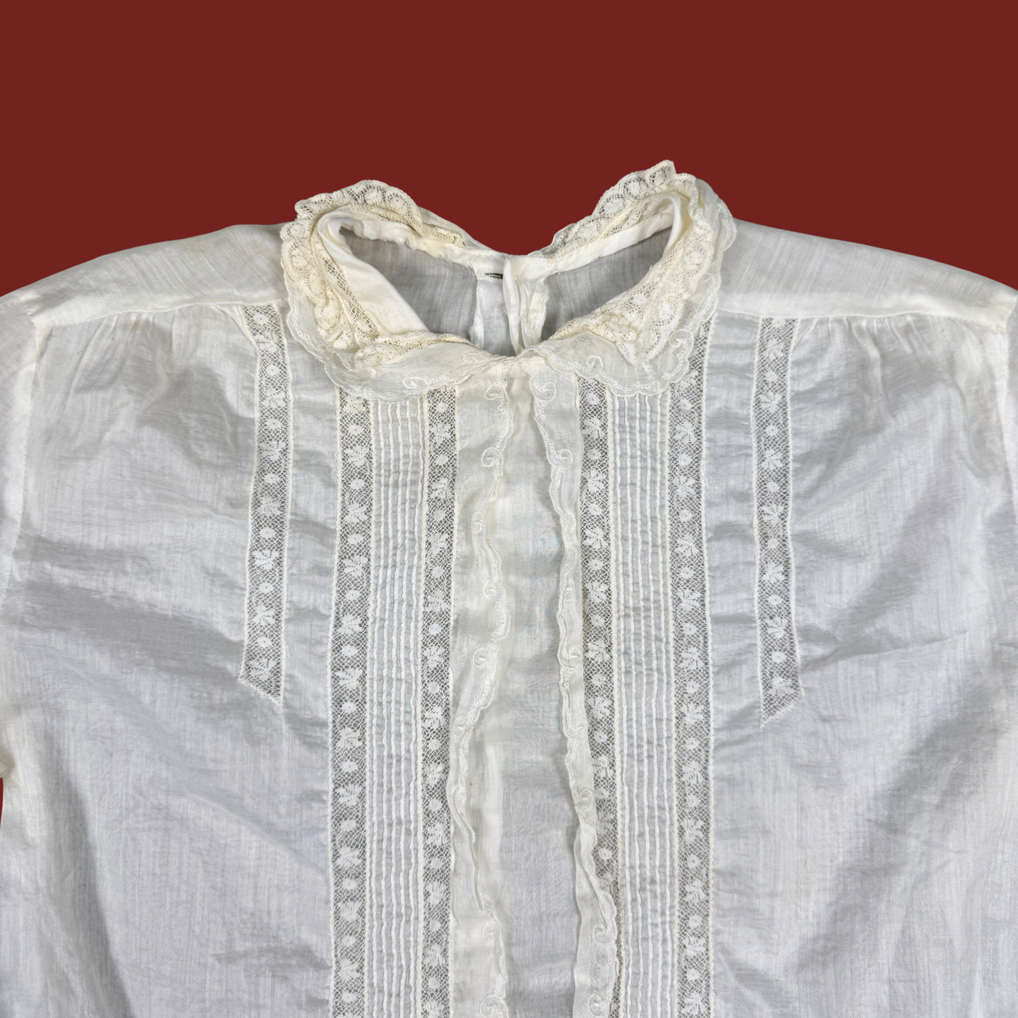 (S/M) 70s Delicate White Crochet Trim Blouse