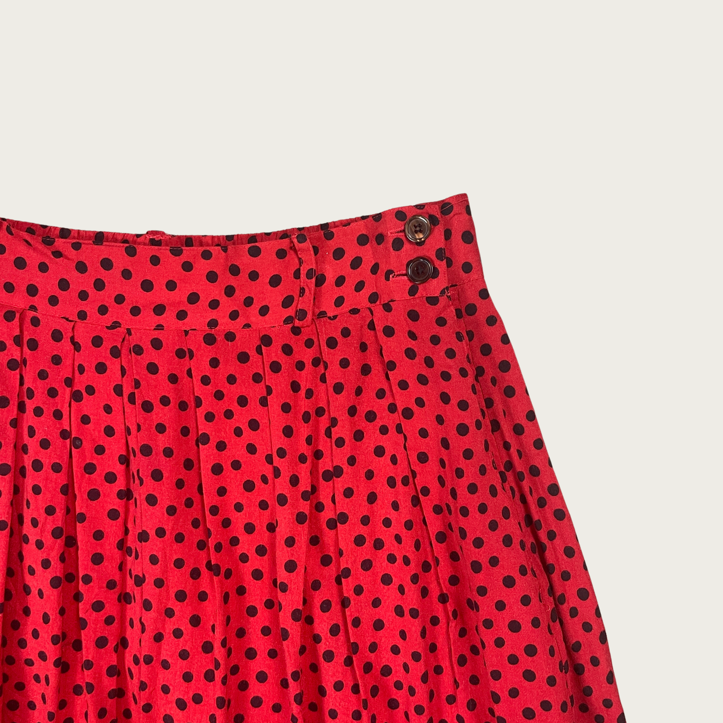 (32") Red and Black Polka Dot Midi Skirt