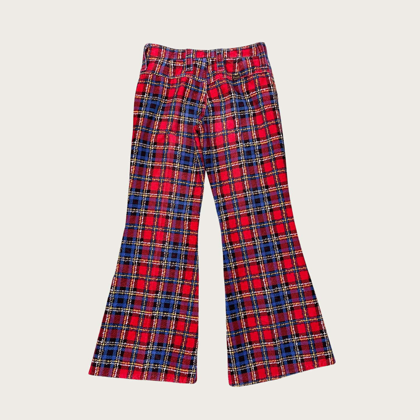 (28") 70s Wrangler Red Multicolor Plaid Bell Bottoms